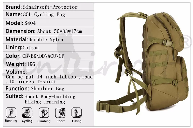 SINAIRSOFT открытый спортивный военный тактика рюкзак мужская сумка на плечо для мужчин 35L камуфляж рюкзак путешествия охота LY0061
