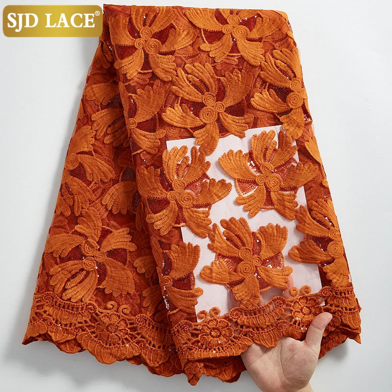 

SJD LACE High Quality French Mesh Milk Silk Lace Fabric Embroidery African Lace Fabric With Sequins For Nigeria Party Dress2298B