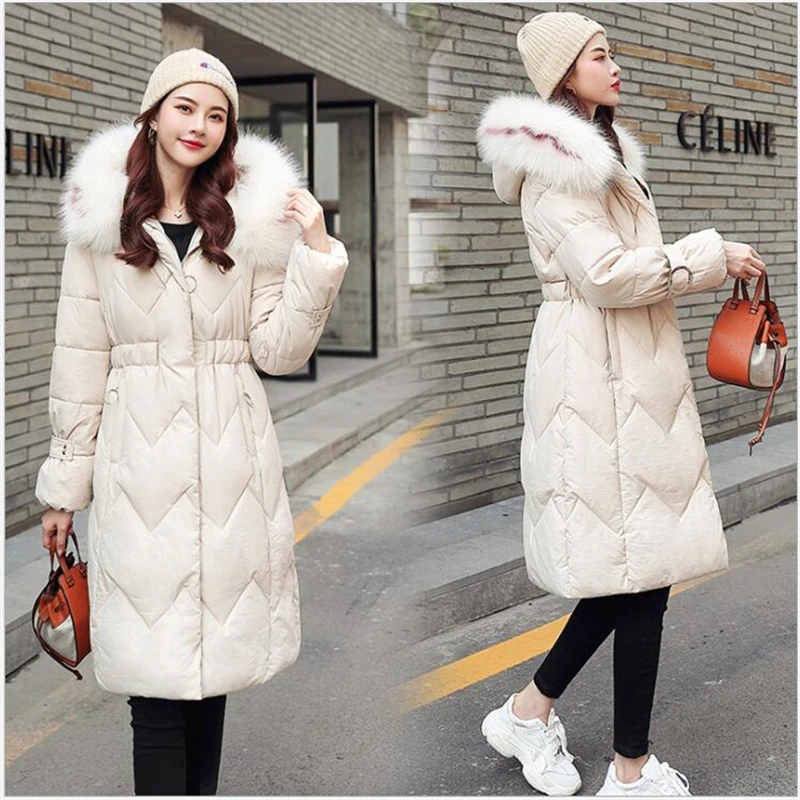 

2019 Women Winter Jacket Down Cotton Hooded Coat Plus Size women Parkas Long Fashion Female Coats Fur collar R405