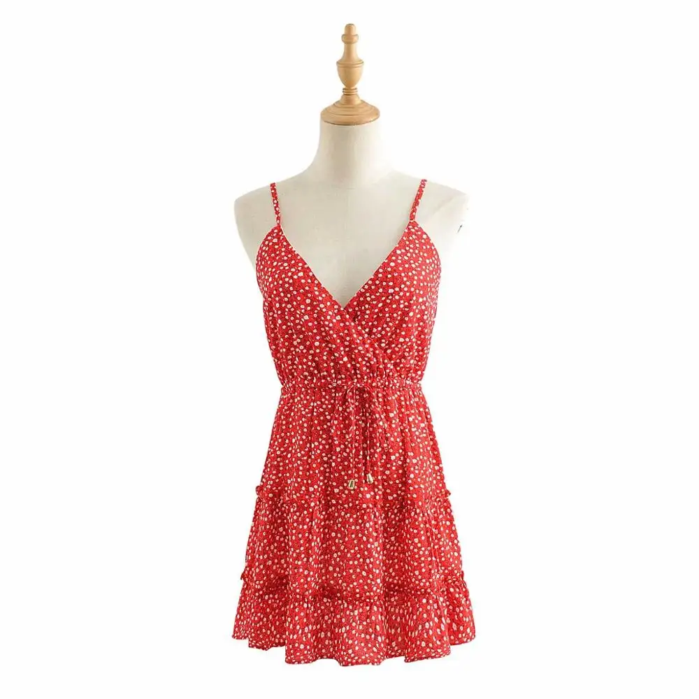Za 2019 сексуальное женское платье без рукавов красное vestidos с оборками а-силуэт