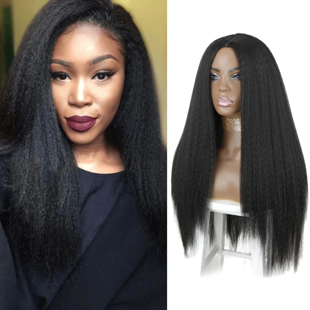 

MERISIHAIR Synthetic Yaki Straight Wigs Hair Wig For Women Yaki Straight Long Afro Hair Wig Heat Resistant Fiber African Wig