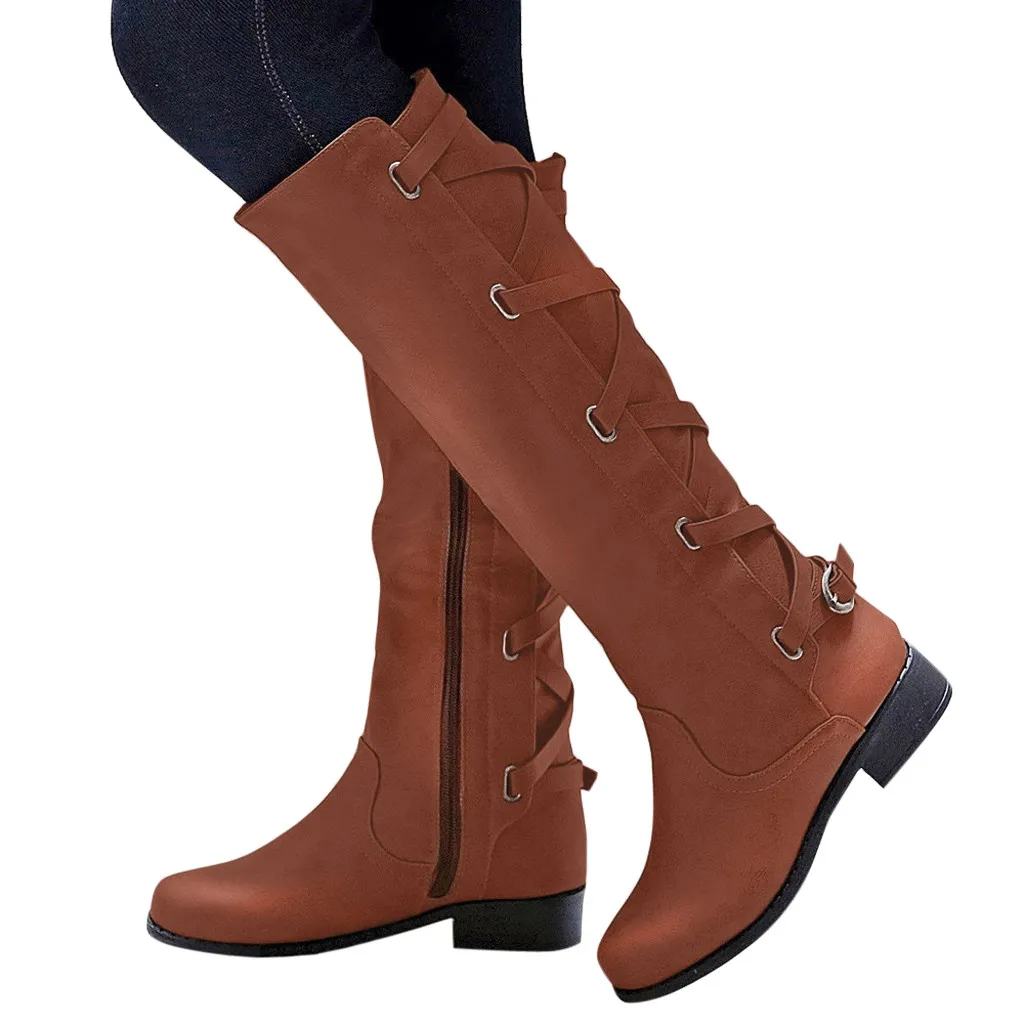 Обувь; женские ботинки; zapatos de mujer; женские ботинки; зимние высокие сапоги до колена с перекрестными ремешками; Теплая обувь в ковбойском стиле