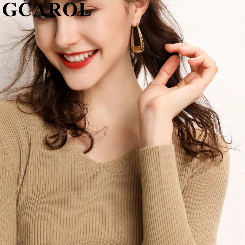 GCAROL New Fall Winter Women V Neck Sweater 30% Wool Cashmere Jumper Stretch OL Elegant Base Knit Pullover 2XL | Женская одежда