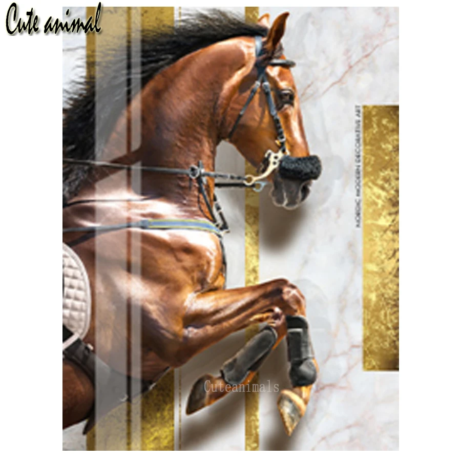 

5D алмазная Картина Лошадь Животное Золотое искусство Алмазная вышивка мозаика полная дрель квадратная Вышивка крестом Набор стразы Новый декор