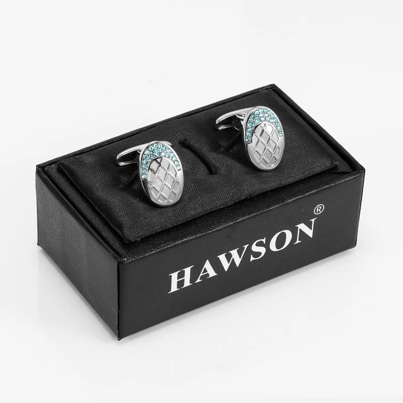 

HAWSON Luxury Cufflinks for Men's French Shirt New Oval Cuff Links with Crystal Imitation Rhodium/Gold Tone Wedding Accessories