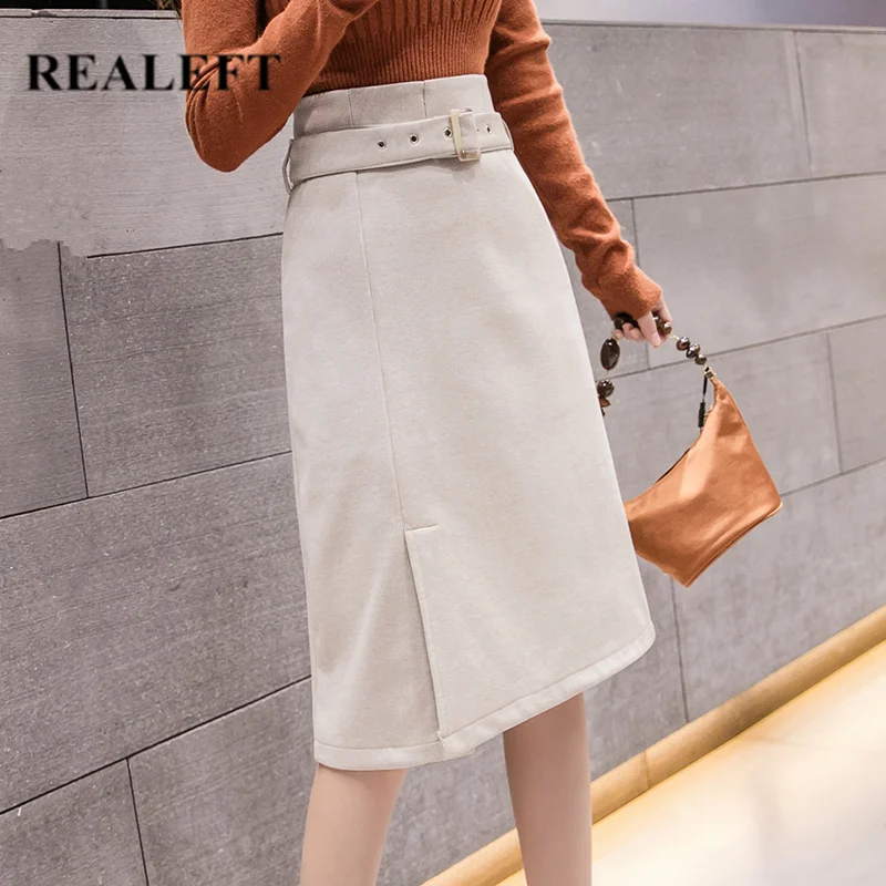 REALEFT 2019 новая осенне зимняя шерстяная элегантная женская одежда миди юбки OL Стиль