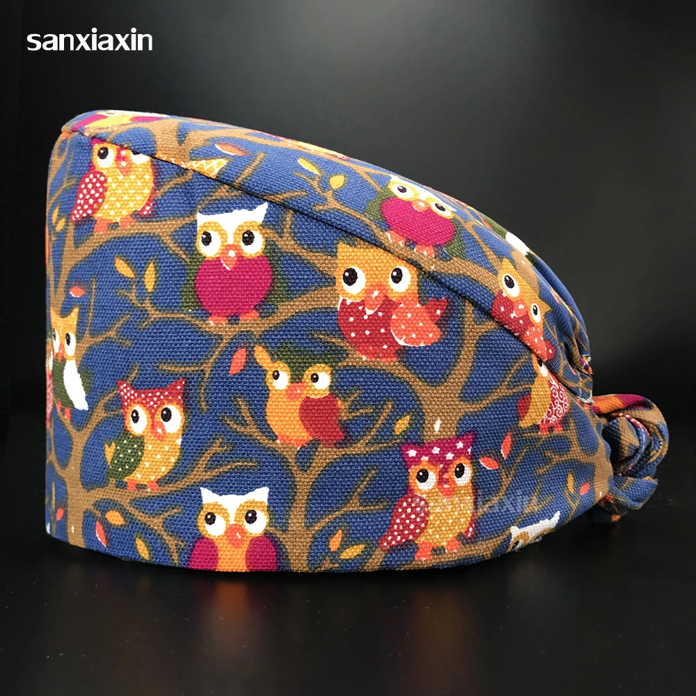 

Adjustable cartoon printing lab hat hospital nurse pure cotton nursing hat unisex beauty salon scrubs hats customizable logo