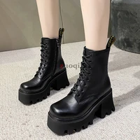 womens platform motorcycle boots women gothic chunky punk shoes woman black cool wedge ankle boots female square toe botas