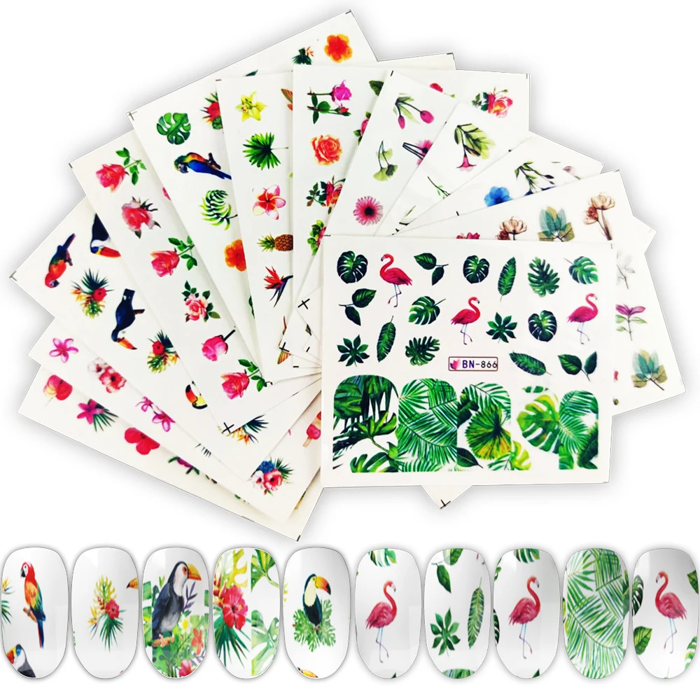 12 листов Фламинго наклейки для ногтей животные серии водная наклейка летний