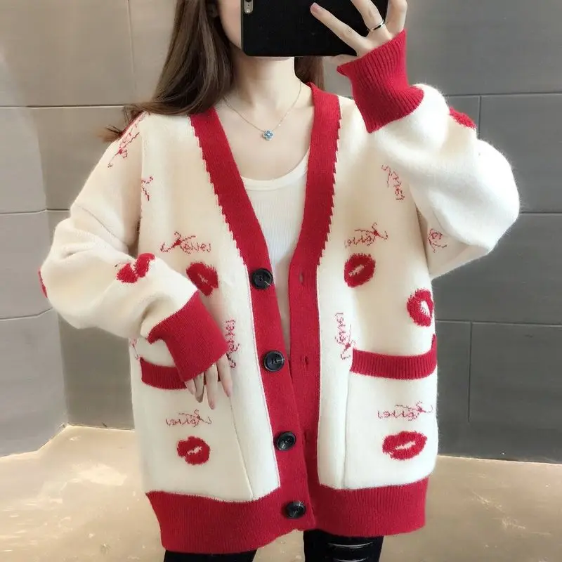 

Корейский Повседневный женский кардиган, свитер, весна 2021, Новая женская вязаная куртка в стиле ретро, свободная Осенняя трендовая модель, м...