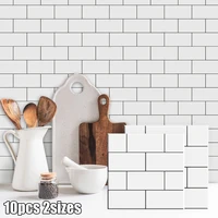 10pcs tile brick wall sticker white self adhesive waterproof wallpaper 3d peel wall decal for kitchen bathroom home decoration