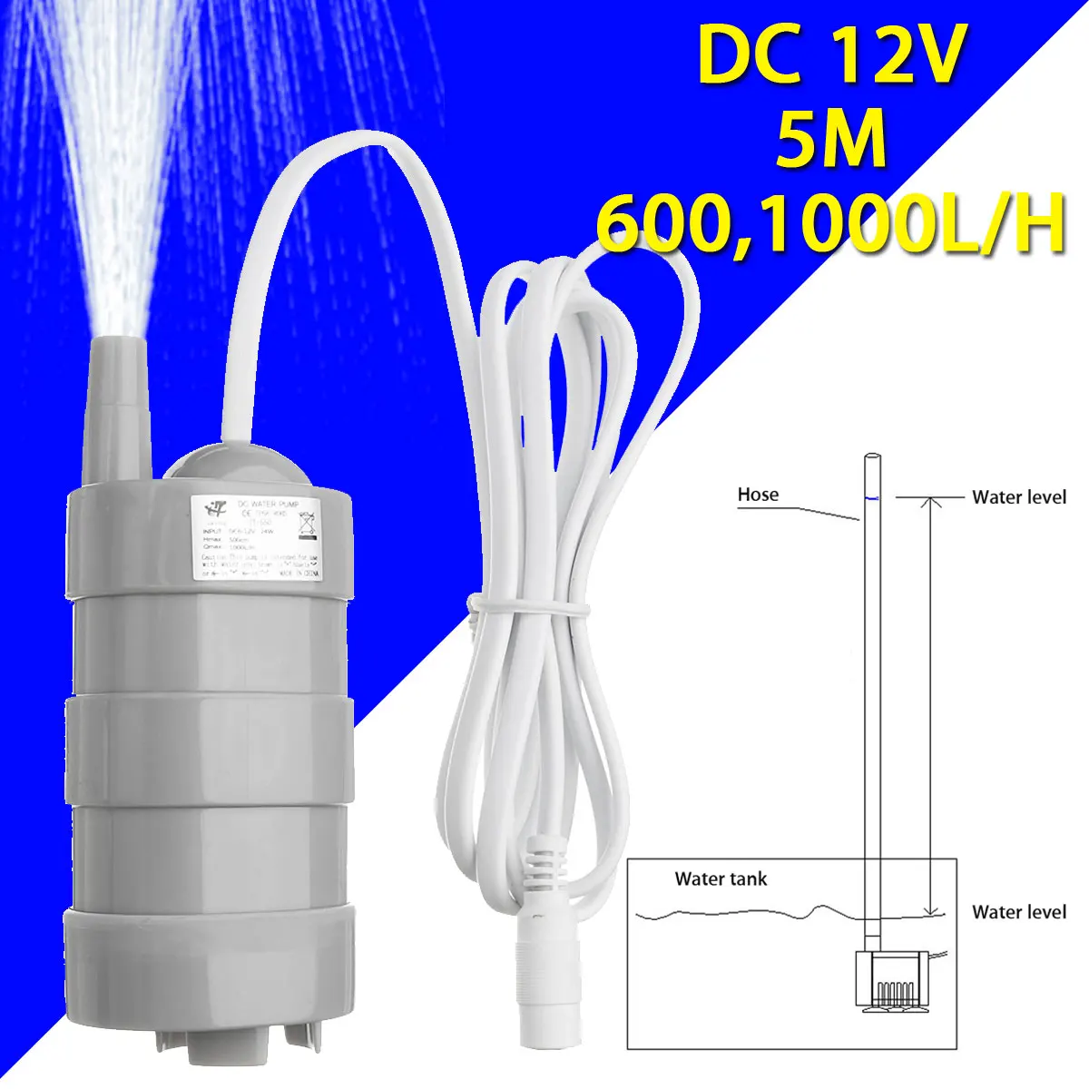 600 1000L/ч 5 м высокого подъема DC погружной водяной насос 12V Аквариум Бесщеточный