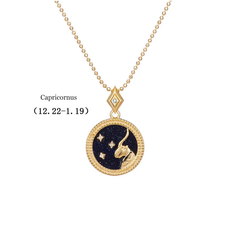 Blue-Capricorn Leouerry 925 пробы Серебряное 12 ожерелье Созвездие эксклюзивный фритиллярный/синий песчаник зодиакальные ожерелья для женщин - Цвет камня: Blue-Capricorn