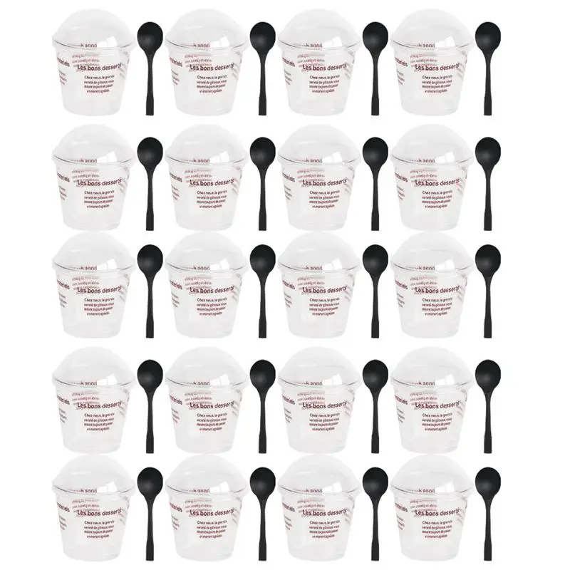 

50 Sets of Disposable Mousse Cup DIY Tiramisu Cup Plastic Dessert Cup Creative Dessert Container with Spoon and Lid Random Color