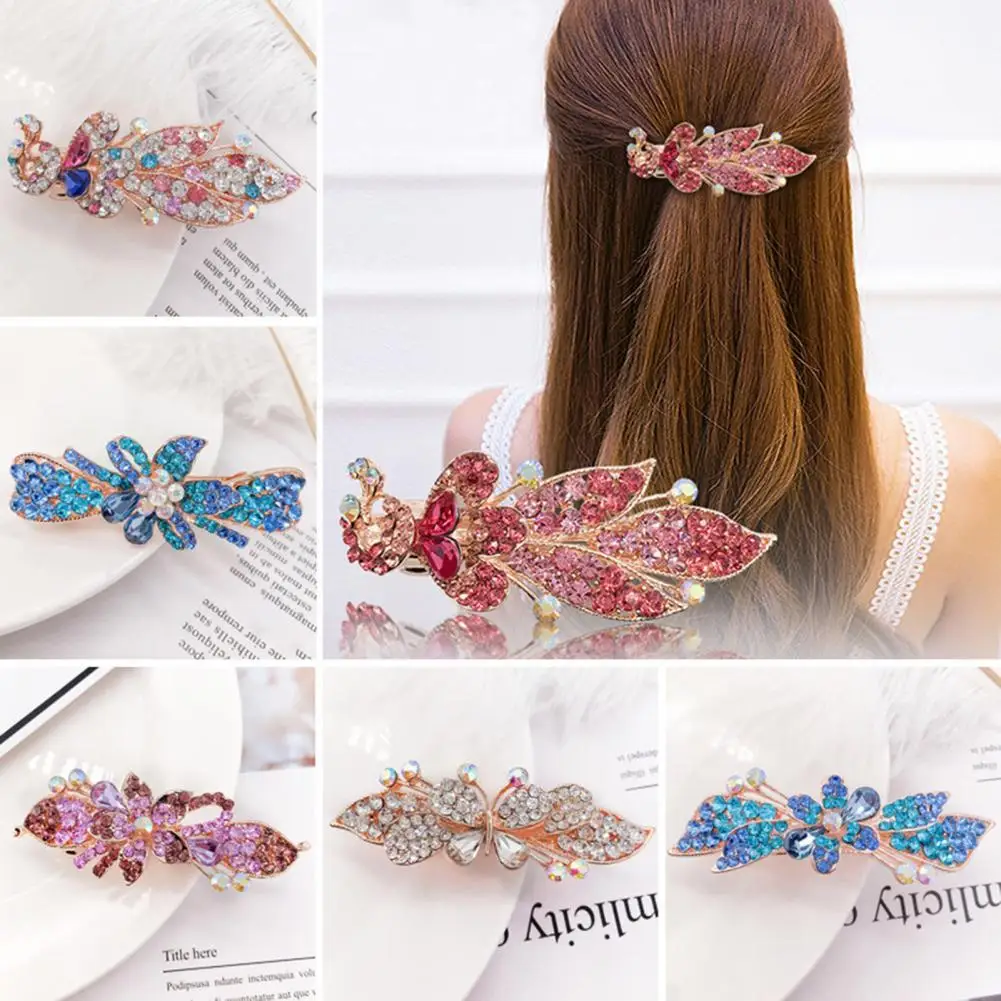 

Beautiful Hair Clip All-match Different Shape Faux Rhinestone Inlaid Alloy Shiny Hair Barrette Not Easily Deformed for Girl