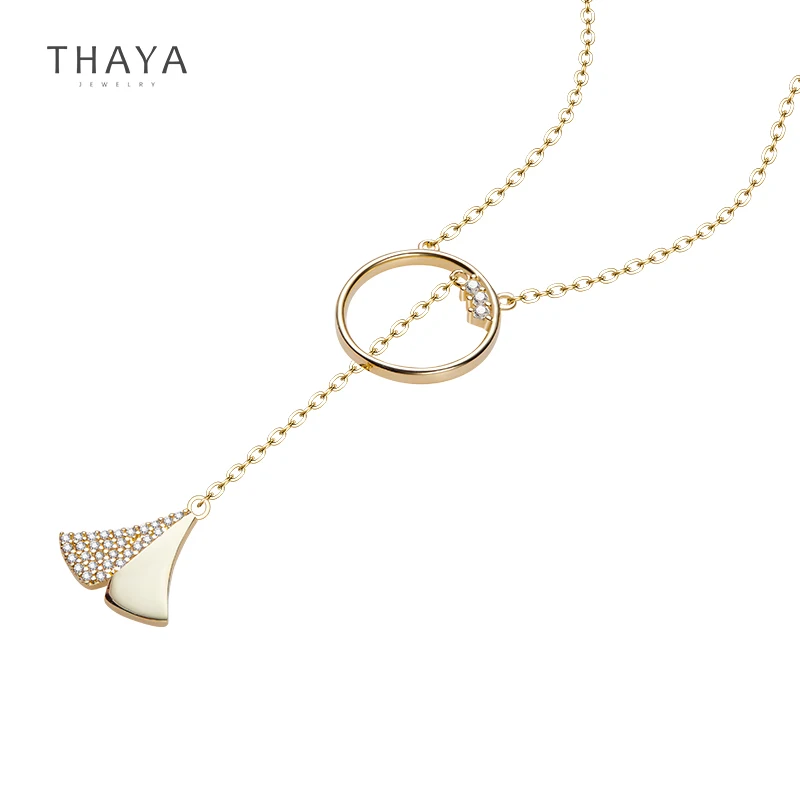 Thaya Настоящее ожерелье из серебра 925 пробы с листьями гинкго 45 см позолоченная