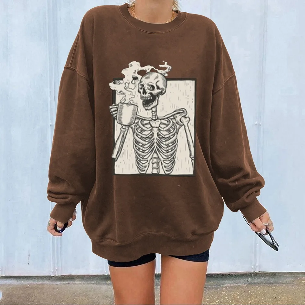 

Oeak Skull Print Hoodies Sweatshirts Women Oversized Hot Sale Autumn New Hooded Jacket Y2K Sweatshirt Long Sleeve Streetwear