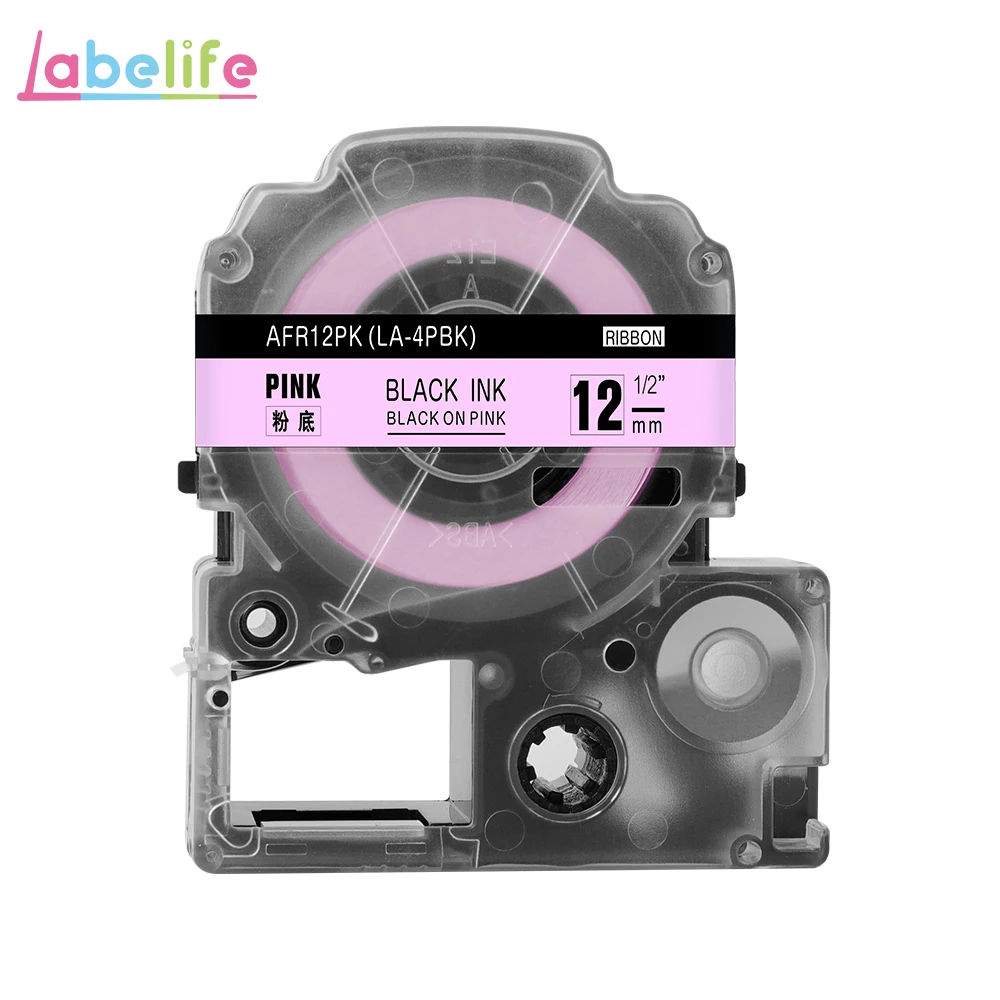 Labelife 1 шт. 12 мм KingJim LA-4LBK совместимый SFR12PK SFR12ZK для Epson/Kingjim принтер этикеток для букета, подарка, свадьбы - Цвет: Black on  Pink
