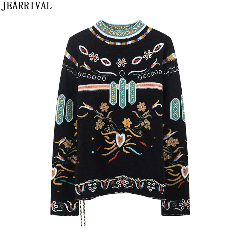 Роскошный женский свитер с вышивкой весна 2020 брендовые пуловеры длинным рукавом