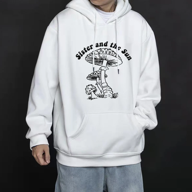 

Sister And The Sun New Spring 2022 Fashion Casual Long Sleeve Loose Hoodie Fun Mushroom Print Funny Unisex Couple Outfit