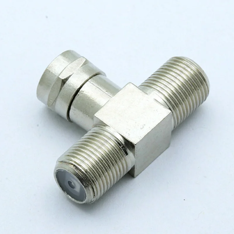 

100pcs/lot 1xF Male Plug to 2x Female Bulkhead Jack RF Connector T Shape 3-head F Coax Adapter f Plug to Dual f Jack Socket
