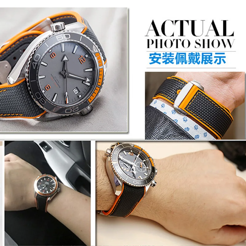 

Nylon Rubber Watchband For Omega SEAMASTER PLANET OCEAN Men Deployant Clasp Strap Watch Accessorie Silicone Watch Bracelet Chain