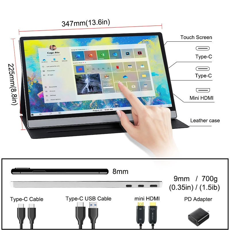 저렴한 15.6 인치 4K 휴대용 모니터 터치 스크린 Usb C HDMI Xiaomi Ps4 Xbox 노트북 Lcd 게임 모니터, 모바일 모니터 Ips 3840*2160