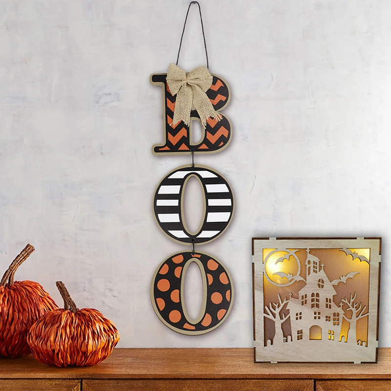 

1pc Wooden Sign Halloween BOO Letters Hanging Listed Board Door Plaque