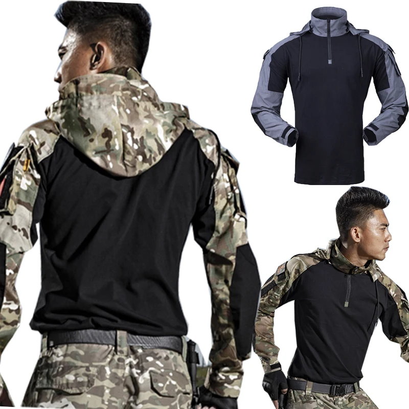 

Military Uniform Tactical Combat Shirt Men Army Shirt Army Clothes Camo Long Sleeve Hooded Shirt S-3X