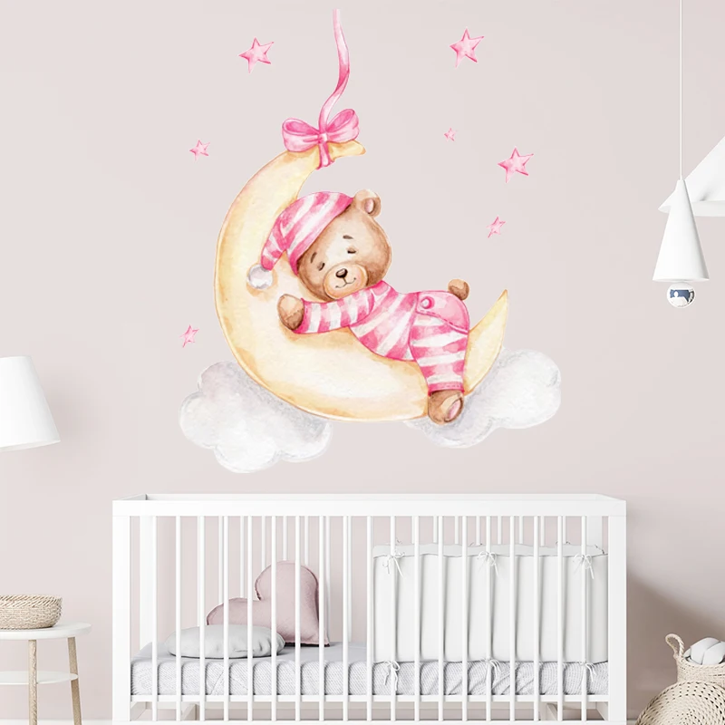 Мультяшные кролики луна звезды настенные наклейки для детской комнаты украшение