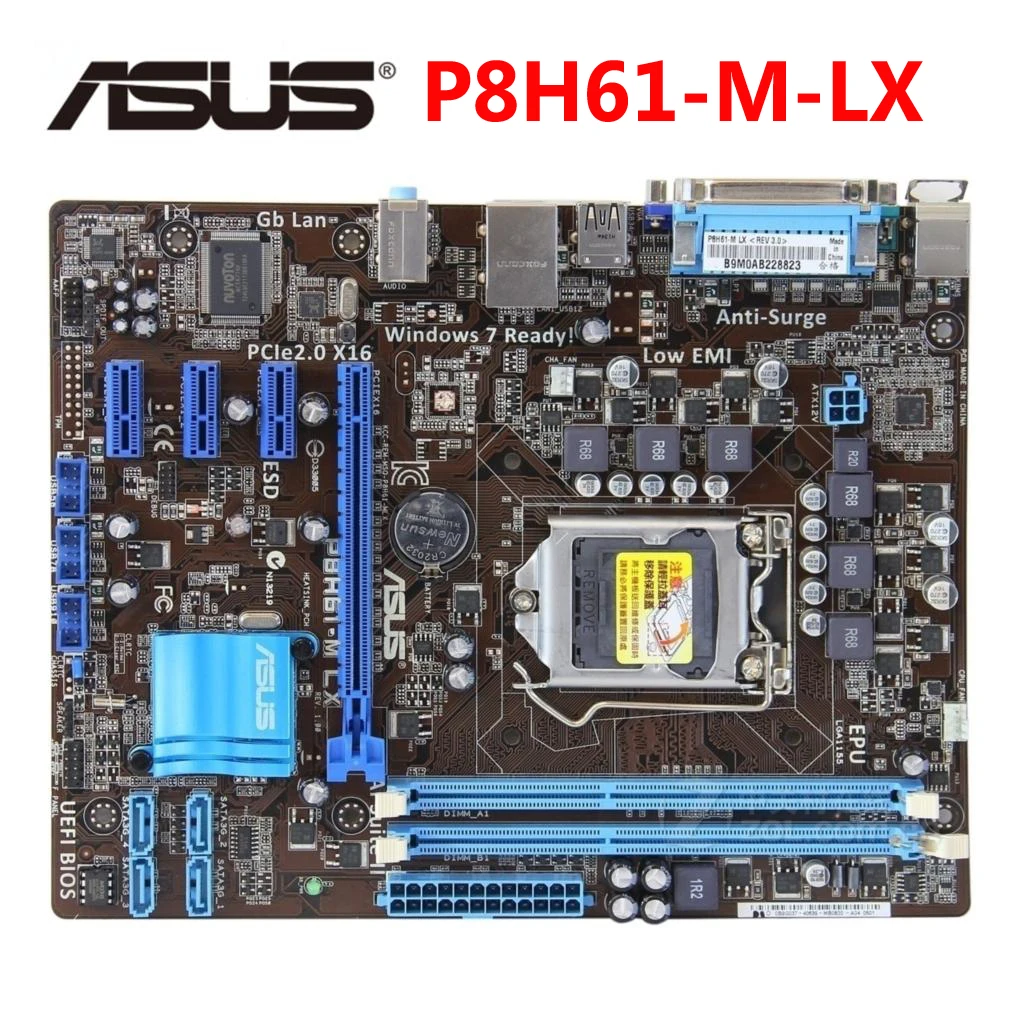 Материнская плата ASUS 1155 LX 100% ПК LGA для материнской платы Intel H61 DDR3 16G P8H61 M PCI E X16 VGA