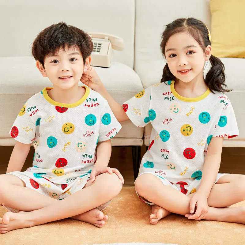 

New Summer Boys Baby Clothes 2-12Years Short Sleeve T Shirt+shorts Girls Sleepwear Outfits Kids Clothing Children's Pajamas Sets