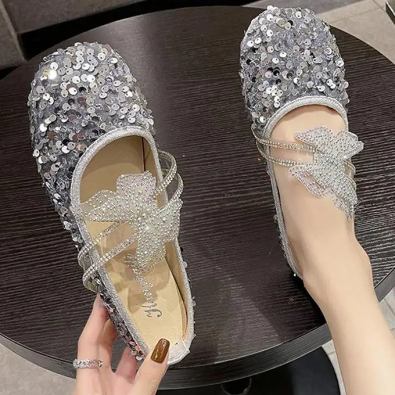 

Sweet Flat Women Shoes Sequins Slip On Loafers Round Toe Girl Ballerina Shoes Sweet Lady Single Wedding Shoes Zapatos Mujer