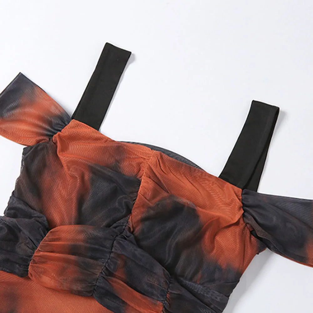 

Western Style Women's Dress 2021 Spring Summer Fashion Hipster Designer Sexy Tie Dye Printing High Waist