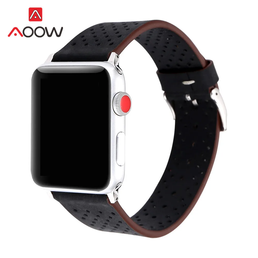 Ремешок для часов из натуральной кожи для Apple Watch, 38 мм, 42 мм, дышащий ремешок для мужчин и женщин, ремешок для iwatch 1, 2, 3, 4
