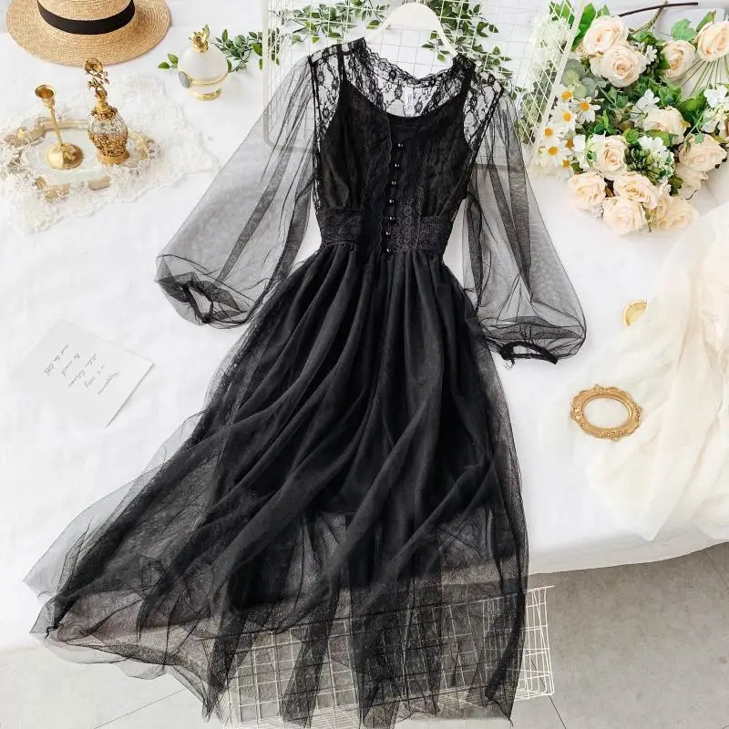 Женское Сетчатое кружевное платье с длинным рукавом повседневное облегающее v