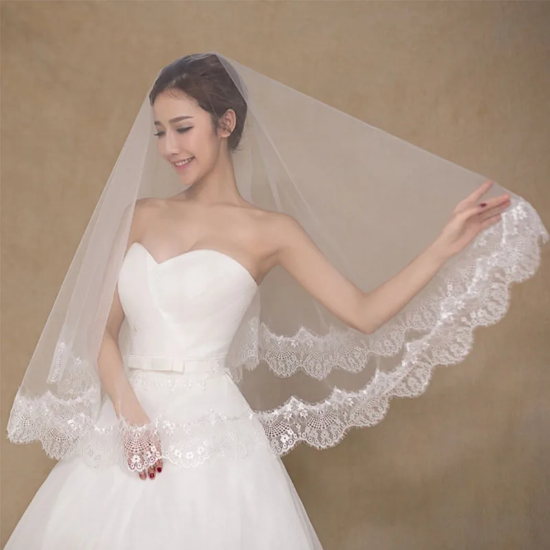 Белая Фата для невесты с кружевными краями свадебная вуаль 1 5 м короткая фата