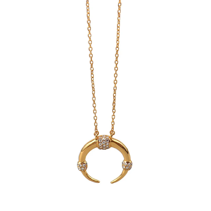 

SUPERAINBOW 925 Sterling Silver Crescent Moon Clavicle Chain Pendant Necklaces with Cubic Zircon Charm Necklace Jewelry SR-N34