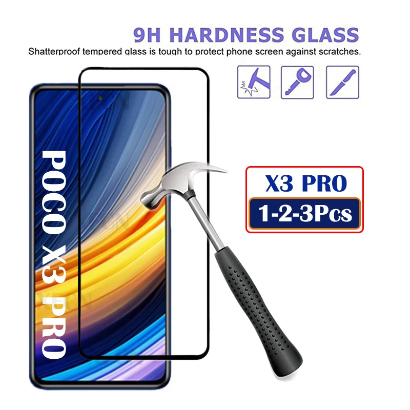 

1-3Pcs Poco X3 Pro Glass Full Cover Tempered Glass For Xiaomi Poco X3 Pro Screen Protector On Pocox3 Pro x3pro Protective Film