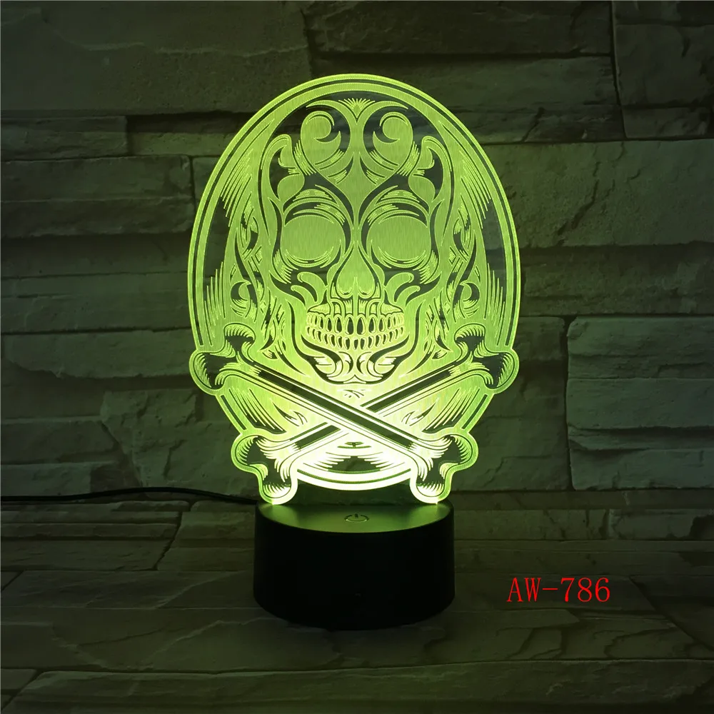 3D череп светодиодный светильник для изменения цвета многоцветный ed Bulbing