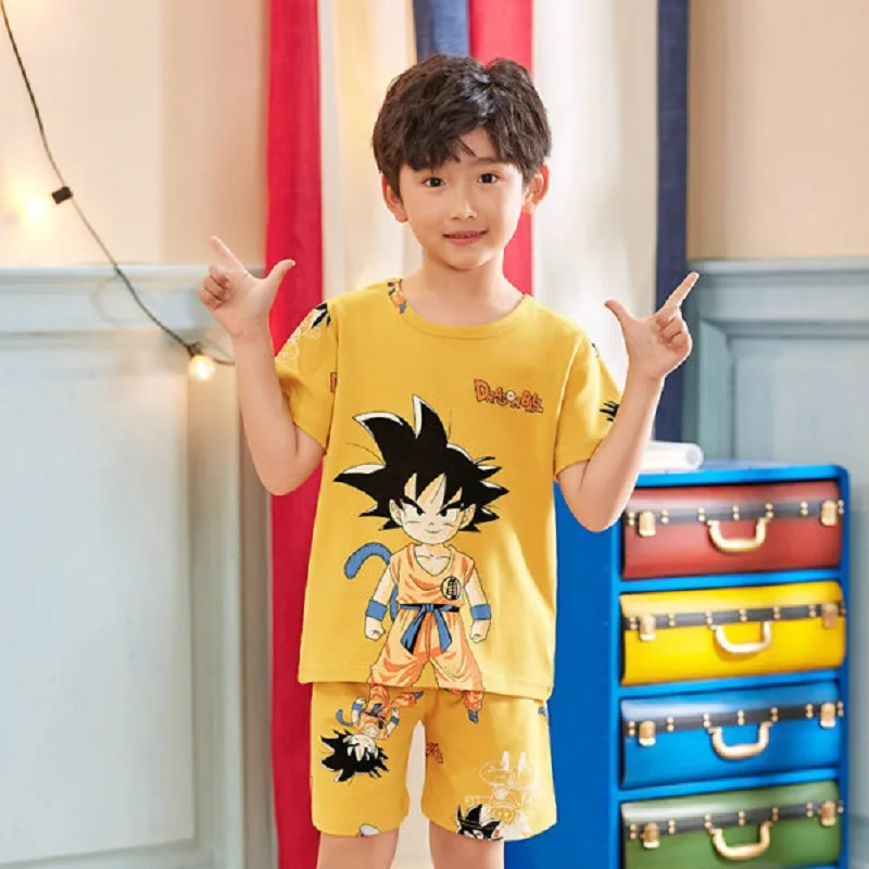 С рисунком Гоку 2021 MING Новая летняя футболка из чистого хлопка для детей пижамы