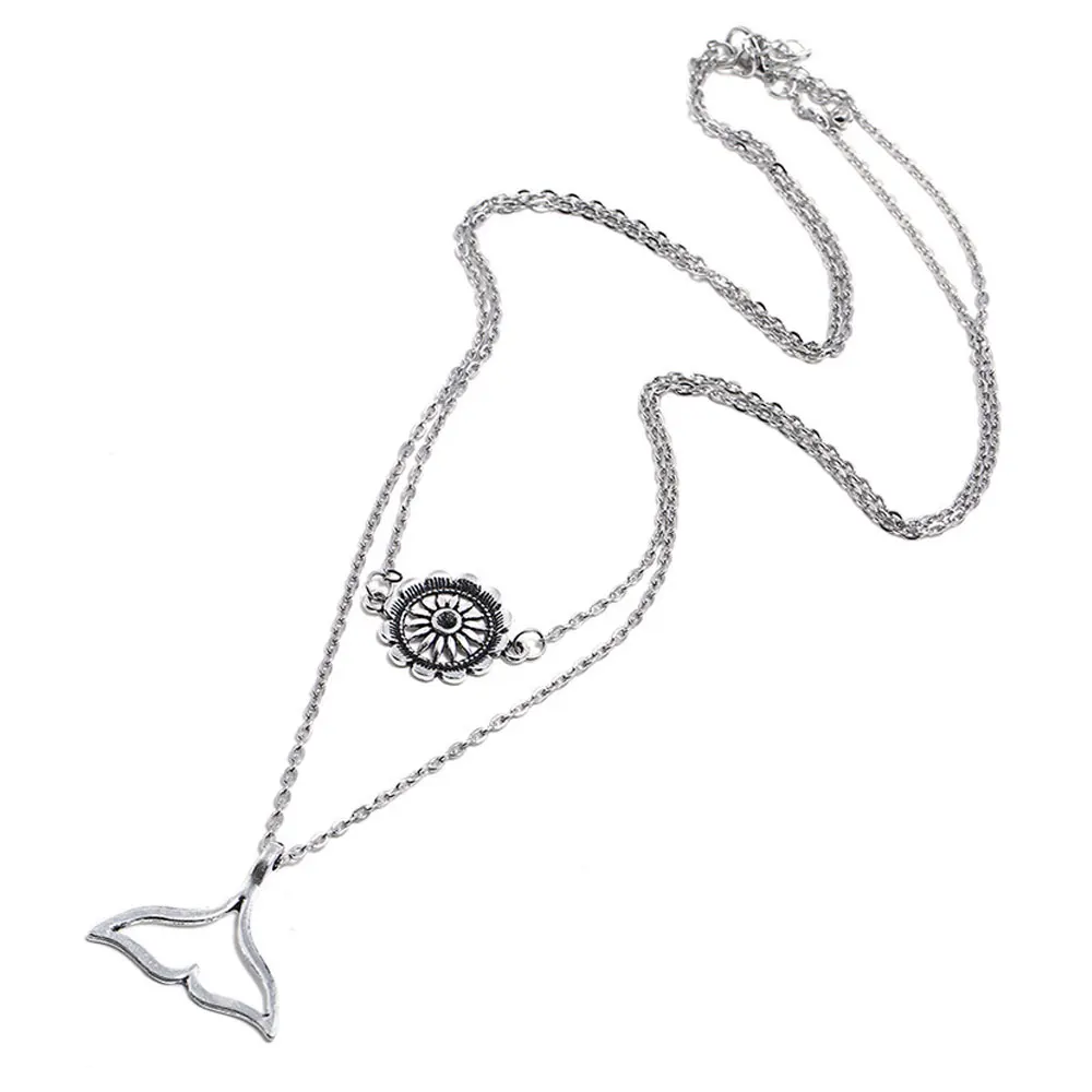 L.Mirror 1 шт женский кулон Двухслойное ожерелье чокер рыбий хвост Подсолнух цепочка