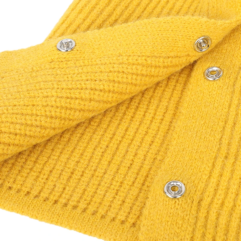 

New Women's Knitted Scarf Winter Warmth Ring Bib Cotton Solid Color Convenient Button Design Outdoor Protection Neck For Women's