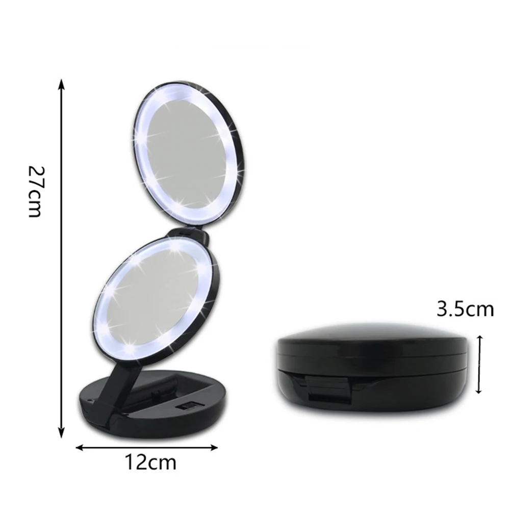 Складное двухстороннее косметическое зеркало с подсветкой увеличение 1X/5X |