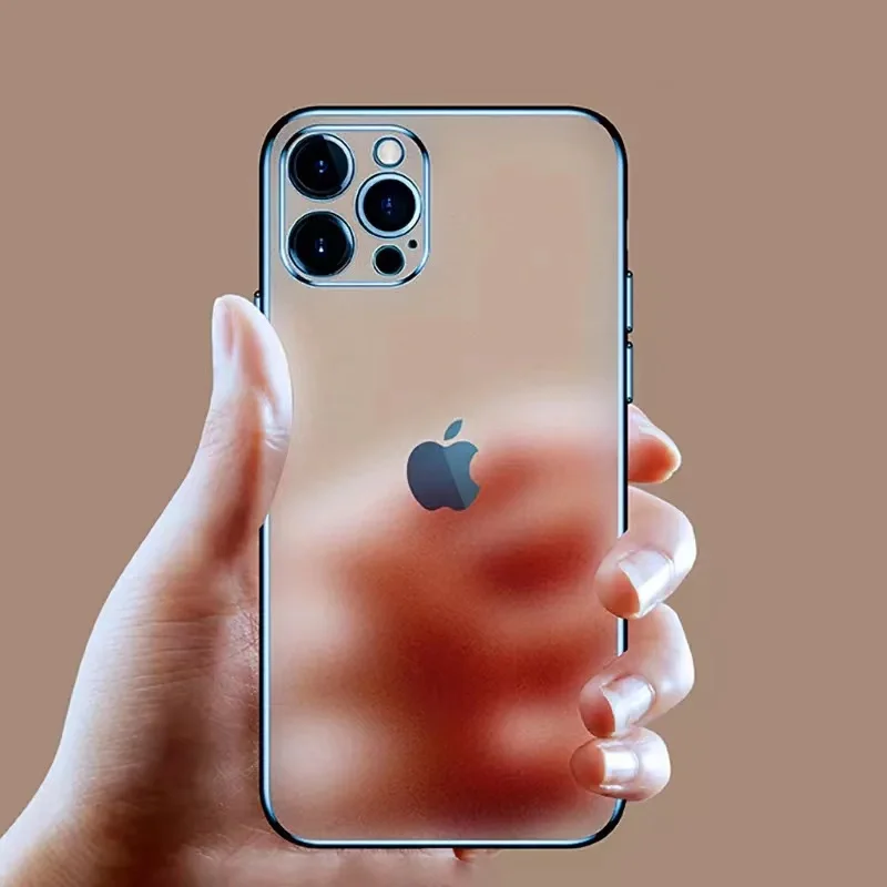 

Plating Square Frame Matte Soft Silicone Case For iPhone 12 11 Pro XS Max XR 12Mini Camera Lens Protection Transparent Cover