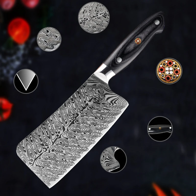Острый нож из нержавеющей стали имитация Дамаска мясника китайский шеф повара