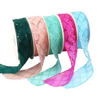 5 yards 25mm rhombus sequin organza ribbon diy craft clothing accessories gift wrap decoration yarn ribbons