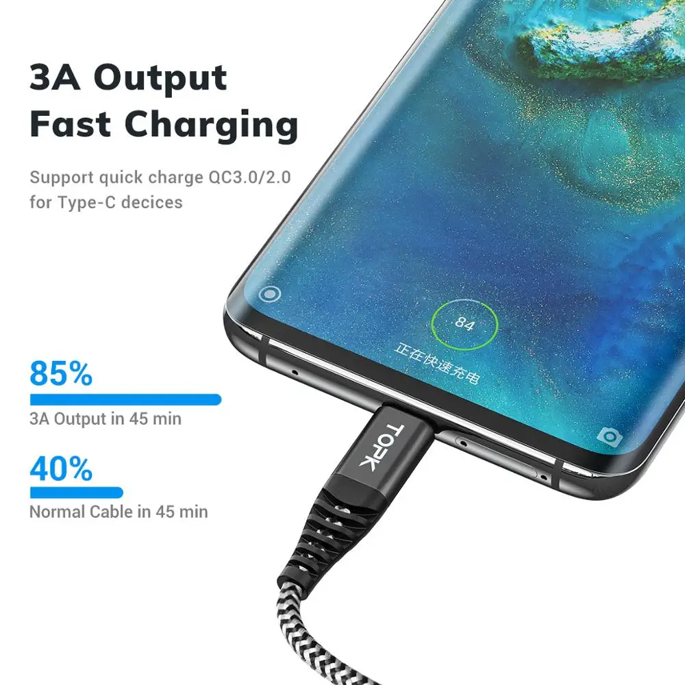 Кабель TOPK Micro USB Type-C для быстрой зарядки и передачи данных Xiaomi One plus мобильный