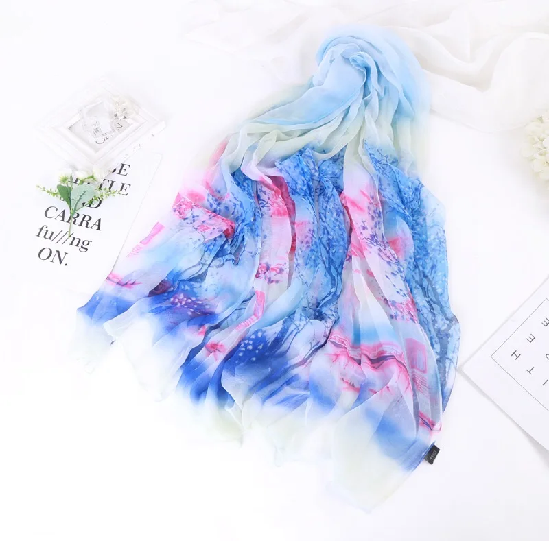 

G1073 2019 New Fashion Silk scarf for women thin shawls wraps spring summer long boho beach sunscreen stoles
