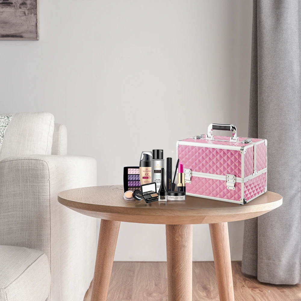 

Portable Foldable for Pink Aluminum Cosmetic Makeup Case For womens190812220